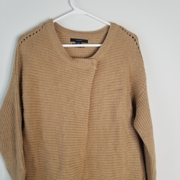 Tahari 100% Extra Fine Merino Wool Long Sleeve Duster Cardigan Camel Brown L - Picture 9 of 13